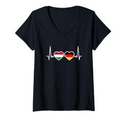 Damen Ungarn Deutschland Herzschlag Flagge Ungarisch Deutsch T-Shirt mit V-Ausschnitt von Ungarische Ungarn Heimat Magyarország Geschenke
