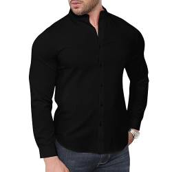 Stilvolle Herrenhemden, schmale Passform, lange Ärmel, gebänderter Kragen, Stretch-Shirts, lässiges Button-Down-Shirt, Schwarz, XX-Large von Uni Clau