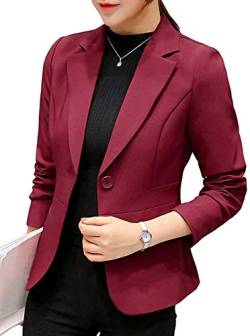 Uni-Wert Damen Blazer Slim Fit Anzugjacke Elegant Langarm Revers Frauen Sakko Einfarbig Kurz Jacke EIN Knopf Blazer Business Anzug Büro Jacke von Uni-Wert