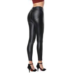 Uni-Wert Damen Lederhose Stretch Skinny Leggings High Waist Schwarz Kunstleder Hose, Schwarz, EU 42/(Asian 2XL) von Uni-Wert