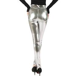 Uni-Wert Damen Lederhose Stretch Skinny Leggings High Waist Silber Kunstleder Hose von Uni-Wert