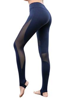 Uni-Wert Damen Leggings Tech Mesh Yoga Fitness Hose Lange Streetwear Sporthose mit Netzeinsätzen, Stil 1 - Blau, M von Uni-Wert