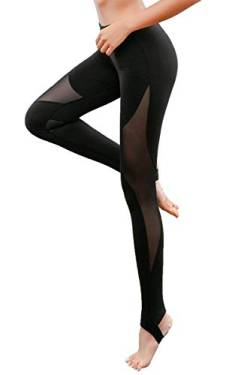 Uni-Wert Damen Leggings Tech Mesh Yoga Fitness Hose Lange Streetwear Sporthose mit Netzeinsätzen, Stil 1 - Schwarz, L von Uni-Wert