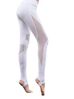 Uni-Wert Damen Leggings Tech Mesh Yoga Fitness Hose Lange Streetwear Sporthose mit Netzeinsätzen, Stil 1 - Weiß, L von Uni-Wert