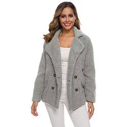 Uni-Wert Damen Mantel Faux Wolle Winterjacke Revers Langarm Outwear Kurz Fleecejacke Warm Plüschjacke Teddy Mantel Grau S von Uni-Wert