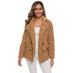 Uni-Wert Damen Mantel Faux Wolle Winterjacke Revers Langarm Outwear Kurz Fleecejacke Warm Plüschjacke Teddy Mantel von Uni-Wert