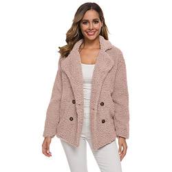 Uni-Wert Damen Mantel Faux Wolle Winterjacke Revers Langarm Outwear Kurz Fleecejacke Warm Plüschjacke Teddy Mantel von Uni-Wert