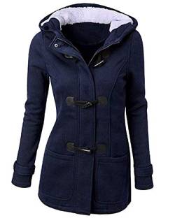 Uni-Wert Damen Mantel Übergangsjacke mit Kapuze Herbst Winter Jacke Baumwolle Parka Casual Warm Outwear Marineblau XL von Uni-Wert