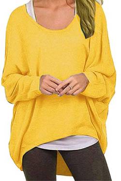 Uni-Wert Damen Pullover Lose Asymmetrisch Sweatshirt Pulli Langarm O-Ausschnitt Bluse Oberteile Oversized Tops T-Shirt L Gelb von Uni-Wert