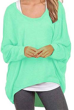 Uni-Wert Damen Pullover Lose Asymmetrisch Sweatshirt Pulli Langarm O-Ausschnitt Bluse Oberteile Oversized Tops T-Shirt XXL Grün von Uni-Wert