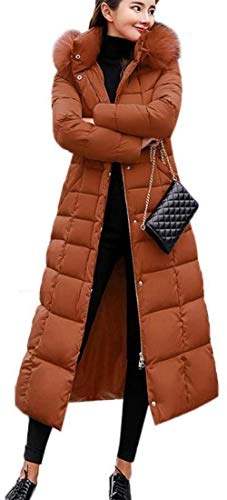 Uni-Wert Damen Winterjacke Lange Daunenjacke Warm Parka Jacke mit Fellkapuze Steppjacke Wintermantel Casual Daunenmantel Braun XL von Uni-Wert