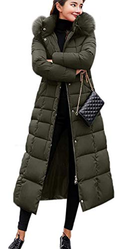 Uni-Wert Damen Winterjacke Lange Daunenjacke Warm Parka Jacke mit Fellkapuze Steppjacke Wintermantel Casual Daunenmantel Grün L von Uni-Wert