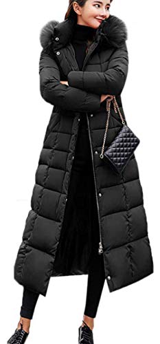 Uni-Wert Damen Winterjacke Lange Daunenjacke Warm Parka Jacke mit Fellkapuze Steppjacke Wintermantel Casual Daunenmantel Schwarz XXL von Uni-Wert