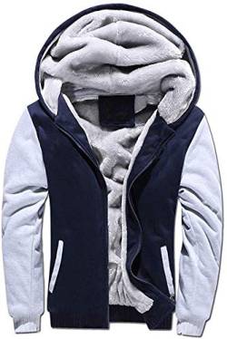 Uni-Wert Herren Kapuzenpullover mit Reißverschluss Langarm Kapuzenjacke Winter Warm Fleece-Innenseite Sweatshirt Plus Dicke Fleecejacke Sweatjacke Mit Kapuze (M, Blau-grau) von Uni-Wert