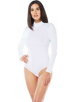 Uniconf Damen Langarm Body Stehkragen Stretch Baumwolle Weiß Größe L von Uniconf