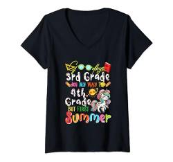 Damen Goodbye 3rd Grade On Way To 4th Grade Summer Cute Unicorn T-Shirt mit V-Ausschnitt von Unicorn Graduation Kids Costume