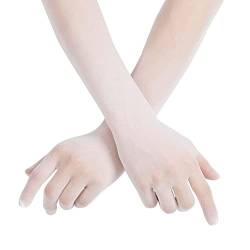 Nude Illusion Second Skin Sheer Nahtlose Stretch-Handschuhe mit elastischer Obernaht in Beige, Hellbraun, Braun; über Ellenbogen; Damen und Herren, Weiß, Einheitsgröße von Unicorns Poop Glitter