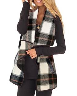 Unidear Damen Buffalo Plaid Weste Casual Revers Open Front Ärmellos Cardigan Jacke Mantel mit Taschen, #1Z Kaffee, Mittel von Unidear