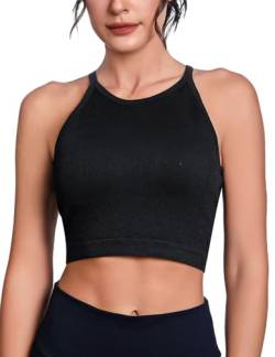 Uniexcosm Damen Crop Tank Tops Sport Shirt Damen Backless Sport BH Damen Gepolstert Bustier Damen BH ohne Buegel Push up BH Sport Top Schwarz S von Uniexcosm