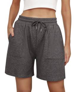 Uniexcosm Kurze Sportshorts Damen Sporthose High Waist Shorts Damen Sommer Shorty mit Taschen und Kordelzug Freizeitshorts für Running Gym Fitness Dunkelschwarz M von Uniexcosm