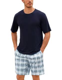 Uniexcosm Schlafanzug Herren Baumwolle Kurz Zweiteiliger Pyjama Set Nachtwäsche Kurzarm Oberteil und Karierte Schlafanzughose Hausanzug Sleepwear A:PAT L von Uniexcosm