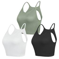 Uniexcosm Sport BH Damen ohne Bügel Yoga Bra Gepolstert Backless Bustier Push up BH Sport Top für Damen Fitness Yoga Joggen Schwarz+weiß+grün XL von Uniexcosm