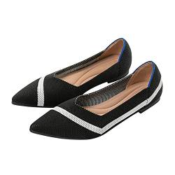 Unifizz Damen Ballett Flache Schuhe Strick Kleid Schuhe Spitz Zehe Slip On Ballerina Walking Flats Schuhe für Frau Low Wedge Komfort Weich, schwarz / weiß, 39 EU von Unifizz