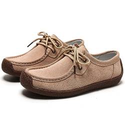 Unifizz Damen Casual Flache Mokassins Fahren Loafers Slip on Komfort Gehen Büro Flache Schuhe, beige, 37 EU von Unifizz