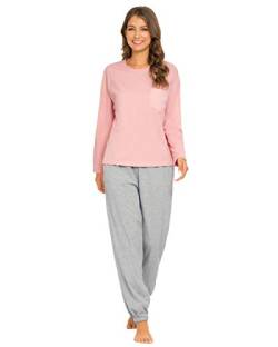 Unifizz Damen-Pyjama-Set, langärmeliges Oberteil und Krawatte mit Füßen, Nachtwäsche im Yoga-Stil Gr. 32, #20_Long Sleeves_Pink von Unifizz