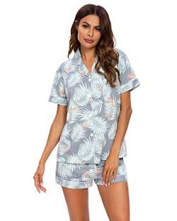 Unifizz Damen Schlafanzug Kurz/Lang Baumwolle Hausanzug Nachthemd Zweiteiliger zum Knöpfen Sommer Sexy Pyjama Shorty Set Loungewear von Unifizz
