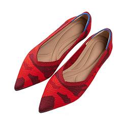 Unifizz Women’s Ballet Flat Shoes Knit Dress Shoes Pointed Toe Slip On Ballerina Walking Flats Shoes for Woman Low Wedge Comfort Soft (Red) von Unifizz