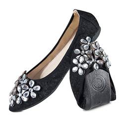 Unifizz Women's Ballet Flats Rhinestone Wedding Ballerina Shoes Foldable Sparkly Comfort Slip on Dress Shoes von Unifizz