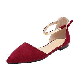 Unifizz Women's Casual D'Orsay Pointed Toe Ankle Strap Buckle Comfort Ballerina Ballet Flats Shoes-Red Wine von Unifizz