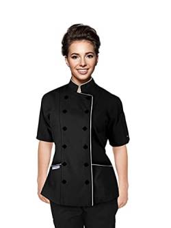 Uniformates Kurze Ärmel Damen Damen Tailored Fit Kochmantel Jacken (Schwarz/Weiß-Besatz, XS) von Uniformates