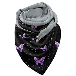 Uninevp Dreieckschal Damen Warmer Loop Schal Große Rundschal Herbst Winter Schmetterling Print Schal Poncho Cape mit Knopf Weicher Wickel Halstuch Dreiecksschal Schlauchschal von Uninevp