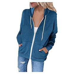 Uninevp Kapuzenjacke Damen Farbblock Sweatjacke Full Zip Kapuzenpullover Sweatshirt Jacke Hoodie Kapuzenpulli Pullover mit Kapuze Reißverschluss Taschen (C-blau, XXXL) von Uninevp