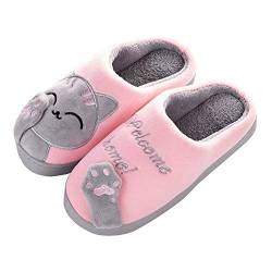 Uninevp Katzen Hausschuhe Damen Herren Warme Plüsch Pantoffeln Indoor Paar Slippers rutschfeste Slippers Cartoon Cat Pantoffeln Memory-Baumwolle Hüttenschuhe für Damen Gästepantoffeln von Uninevp