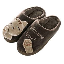 Uninevp Katzen Hausschuhe Damen Herren Warme Plüsch Pantoffeln Indoor Paar Slippers rutschfeste Slippers Cartoon Cat Pantoffeln Memory-Baumwolle Hüttenschuhe für Damen Gästepantoffeln von Uninevp