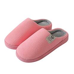 Uninevp Warme Hausschuhe-Damen Herren Memory Foam Pantoffeln Hüttenschuhe Filzpantoffeln Puschen Plüsch Wasserdicht Bequeme Schlappen Kuschelhausschuh mit Kork Fußbett Draussen, Rosa, 39/40 EU von Uninevp