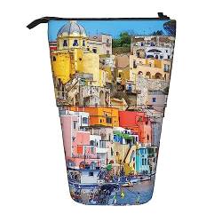 Bunte Procida Italien Druck Bleistift Fall Teleskop Stift Tasche Stehend Pop Up Bleistift Halter Mit Reißverschluss Für Büro, Schwarz , Einheitsgröße von Uniond