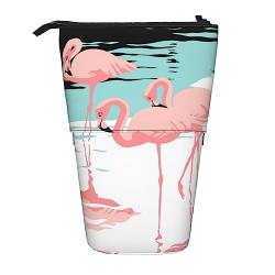 Flamingos Aquarellmalerei Druck Bleistift Fall Teleskop Stift Tasche Stehend Pop Up Bleistift Halter Stift Tasche für Büro, Schwarz , Einheitsgröße, Münzbeutel von Uniond