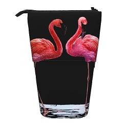 Niedlicher Flamingo-Druck-Bleistift-Kasten, Teleskop-Stift-Beutel, Stehender Pop-Up-Bleistift-Halter, Schwarz , Einheitsgröße von Uniond