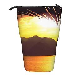 Sunset Mountain Range Water Surface Print Pencil Case Teleskop Pen Pouch Standing Pop Up Pencil Holder Pen Bag for Office, Schwarz , Einheitsgröße, Münzbeutel von Uniond