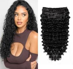 Unipearl Deep Curly Clip in Extensions Echthaar，45cm 18 Zoll 8PCS 120g Natürliches Schwarz Haarverlängerung für Frauen Water Wave Remy Hair Extensions Clip in von Unipearl