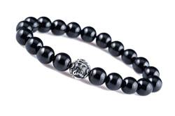 Unique Gems Chakra Buddha schwarzer Onyx Perlen Armband 925 Sterling Silber Mantra Silberperle 8mm Schutzarmband von Unique Gems