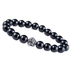 Unique Gems Chakra Buddha schwarzer Onyx Perlen Armband 925 Sterling Silber Mantra Silberperle 8mm Schutzarmband von Unique Gems