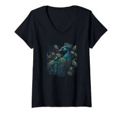 Damen Pfau T-Shirt mit V-Ausschnitt von Unique Threads