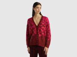 Benetton, Animalier-cardigan Aus Mohair-mischung, größe XS-S, Rot, female von United Colors of Benetton