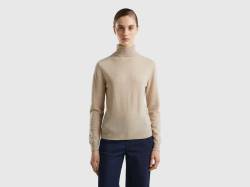 Benetton, Beigefarbener Rollkragenpullover Aus Merinowolle, größe XS, Beige, female von United Colors of Benetton