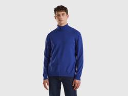 Benetton, Blau Rollkragenpullover Aus Merinowolle, größe S, Verkehrsblau, male von United Colors of Benetton